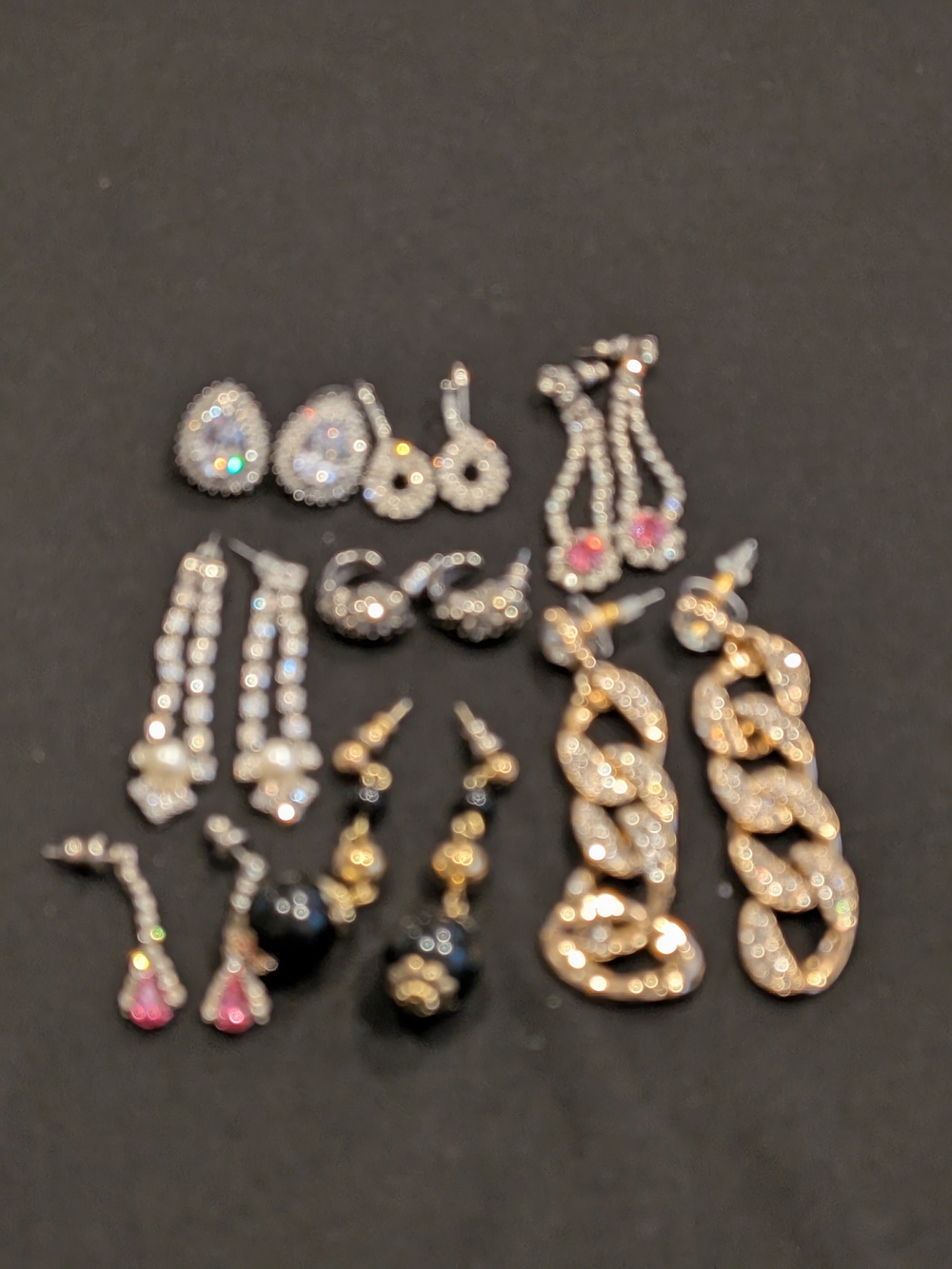 Assorted Women's Gold & Silver Rhinestone Drop Earrings - Set Of 8 Pairs